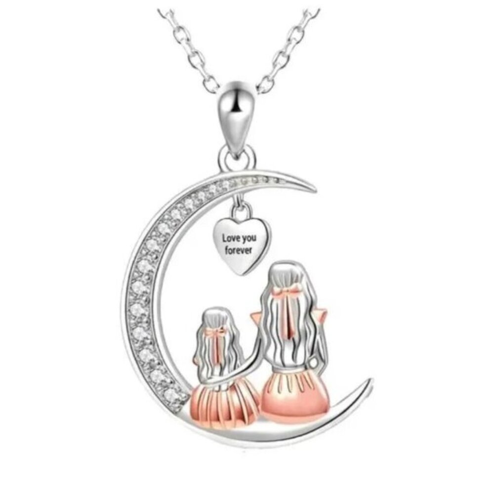 Mother Daughter Necklace Crescent Moon Pendant Love You Forever Gift Jewelry